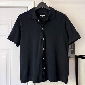 LADY WHITE CO. black short sleeve cotton button up cropped boxy shirt